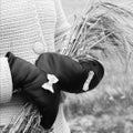 SOMA Naisten nahkarukkaset - Ladies mittens -Black / White Bow