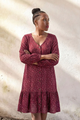 Kaiko  Ruffle Button Dress, Vintage Leaf Burgundy