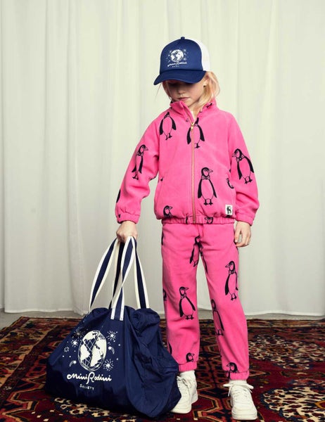 Mini Rodini Penguin fleece jacket Pink