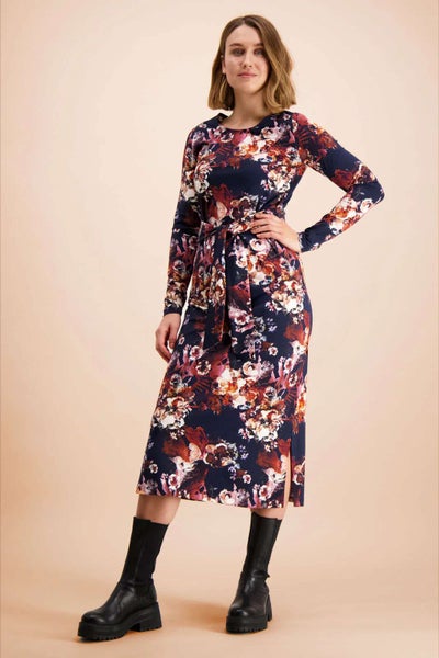 Kaiko Midi Belted Dress, Cobalt Rose