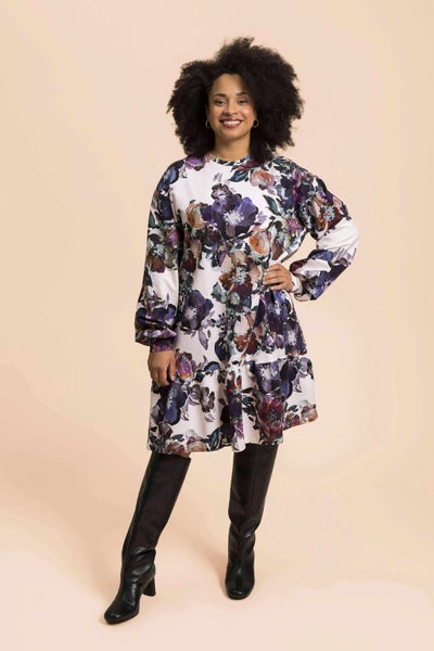 Kaiko Ruffle Sweatshirt Dress, Roses