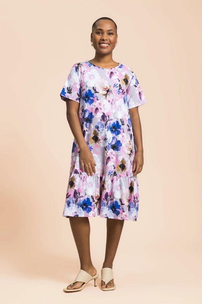 Kaiko  Ruffle T-shirt Dress, Lilac Anemone