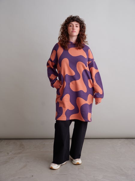 Mainio Swirl oversize hoodie dress, adults - GOTS Aragon/Violet Indigo