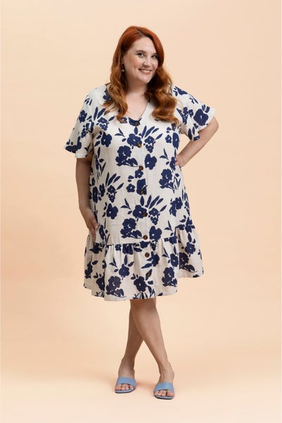 Kaiko  Frill Button Dress, Windflower Navy