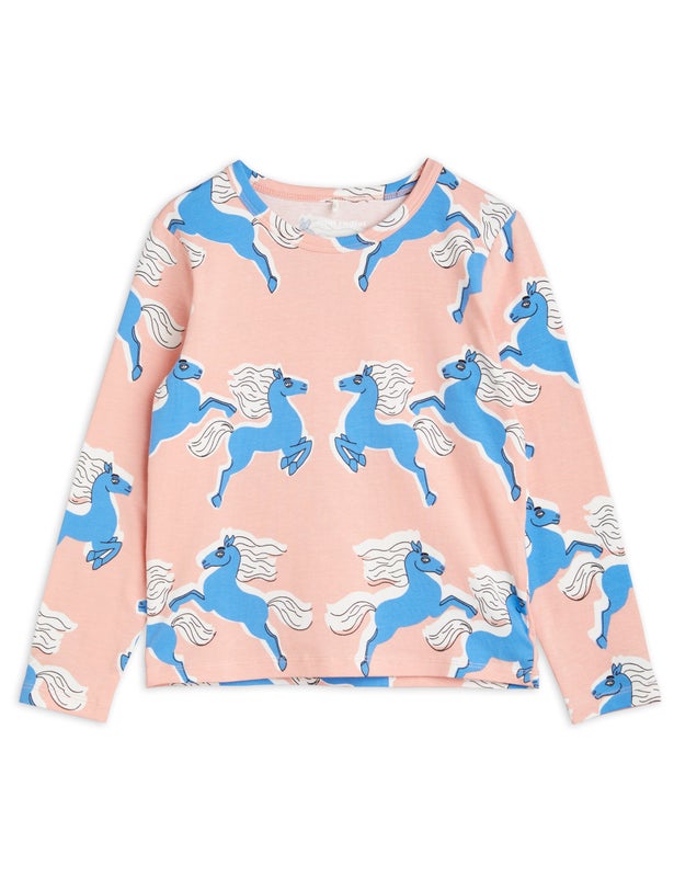 Mini Rodini Horses aop ls tee Pink