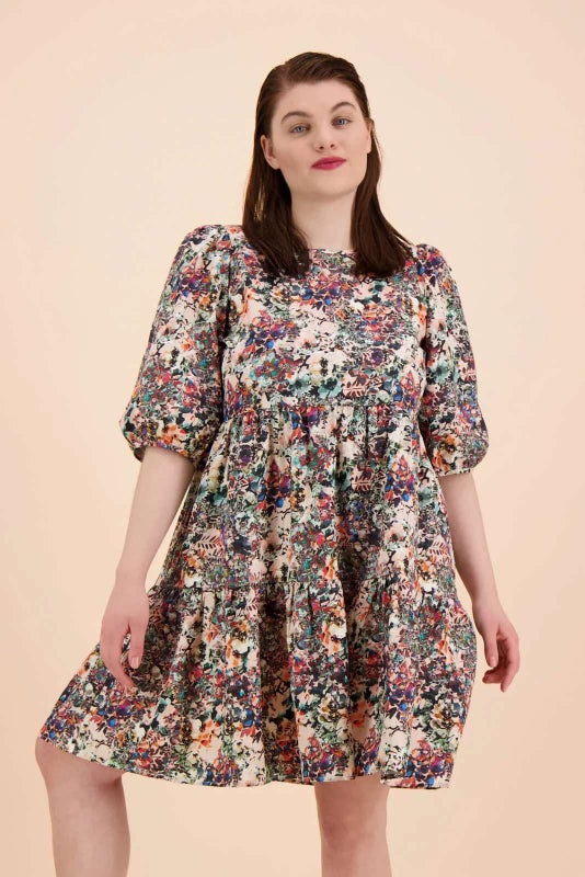 Kaiko Tiered Mini Dress, Blooming Forest