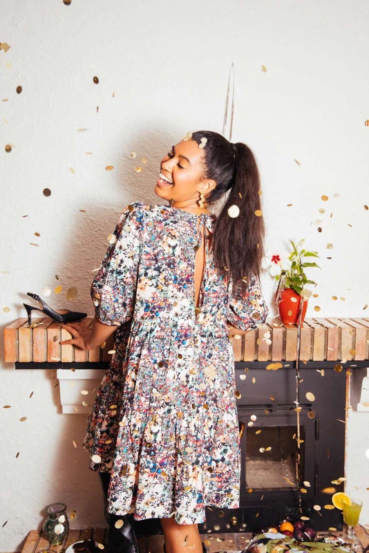 Kaiko Tiered Mini Dress, Blooming Forest