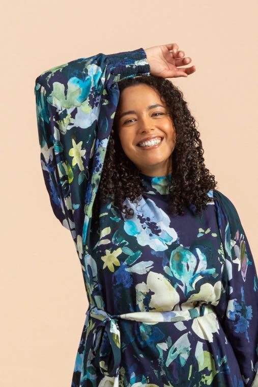 Kaiko Puff Dress, Blue Anemone