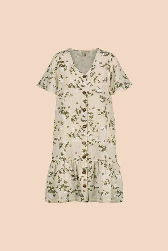 Kaiko  Frill Button Dress, Clover Blossom