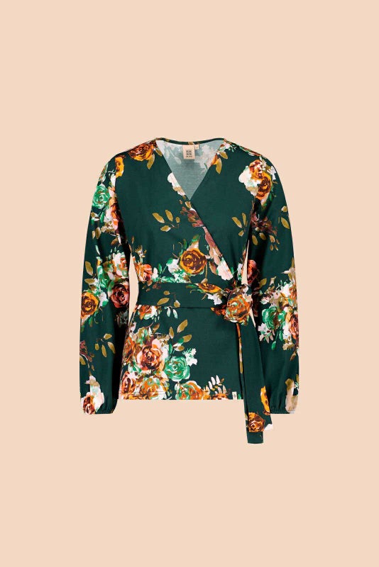Kaiko Soft Wrap Blouse, Rose Yard Green
