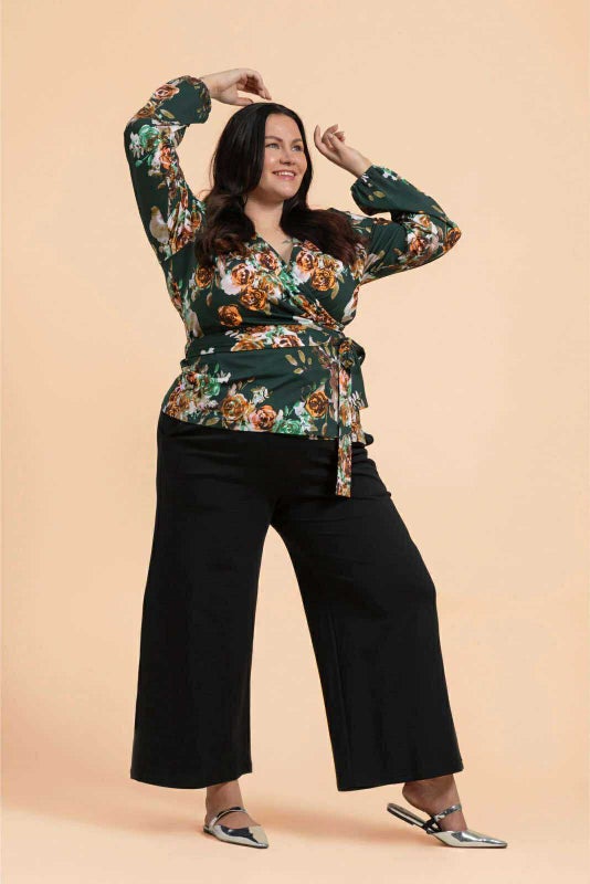 Kaiko Soft Wrap Blouse, Rose Yard Green