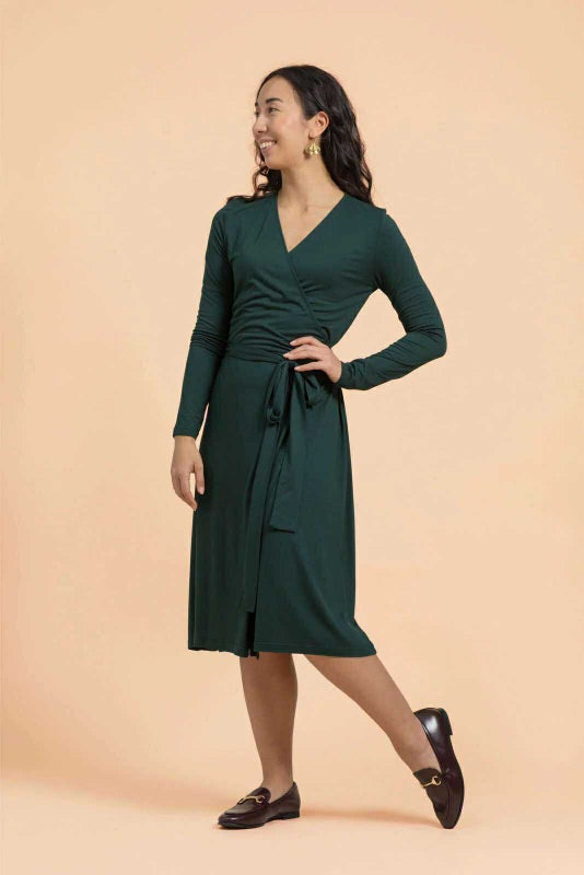 Kaiko Soft Wrap Dress, Dark Green