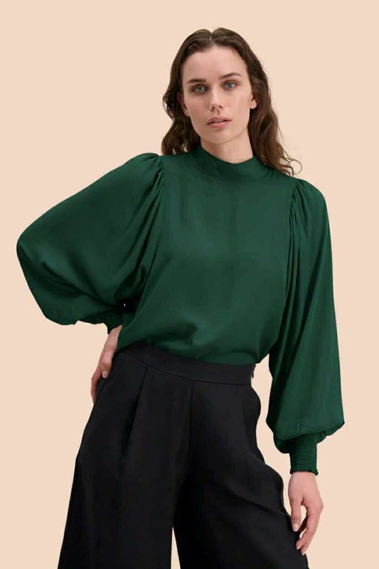 Kaiko  Puff Blouse, Dark Green