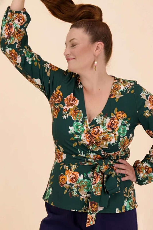 Kaiko Soft Wrap Blouse, Rose Yard Green