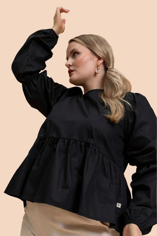 Kaiko  Double Puff Blouse, Black