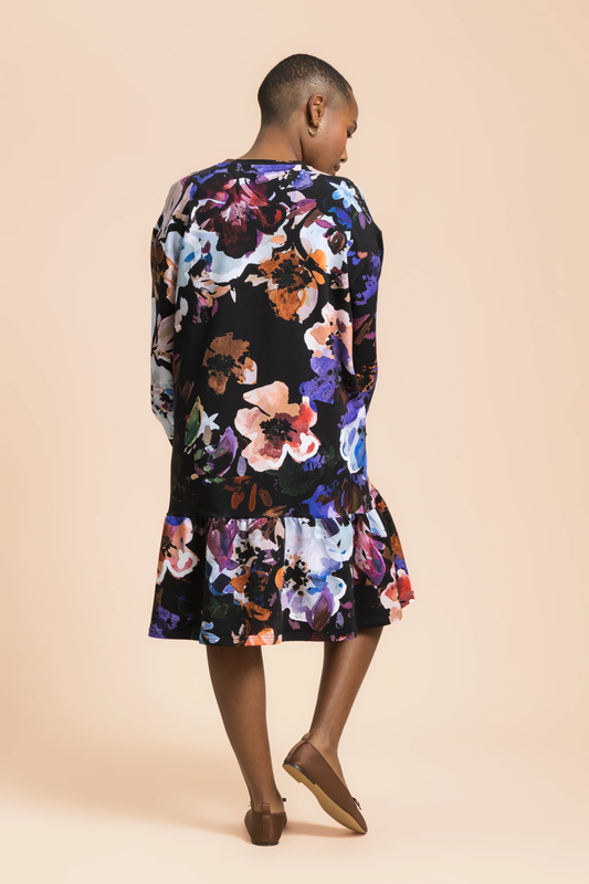 Kaiko Ruffle Sweatshirt Dress, Black Anemone