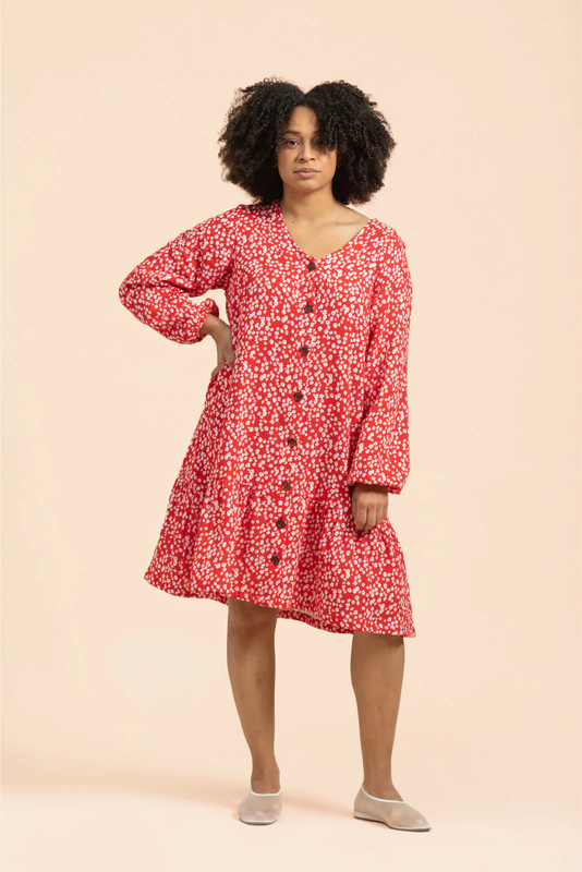 Kaiko  Ruffle Button Dress, Flora Red