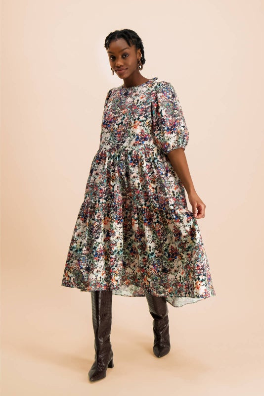Kaiko Tiered Midi Dress, Blooming Forest