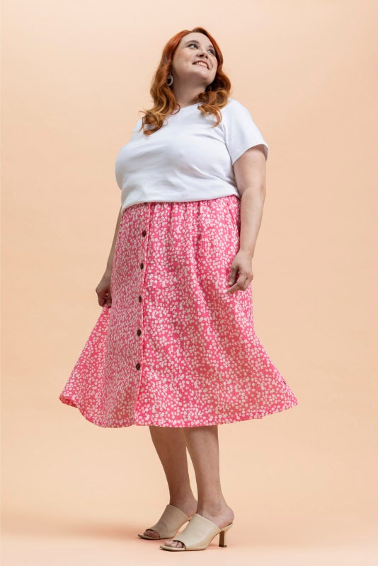 Kaiko Button Skirt, Flora Pink