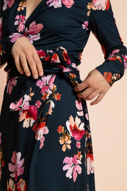 Kaiko Soft Wrap Dress, Cherry Blossom Navy