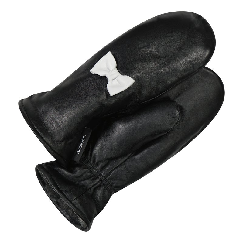 SOMA Naisten nahkarukkaset - Ladies mittens -Black / White Bow