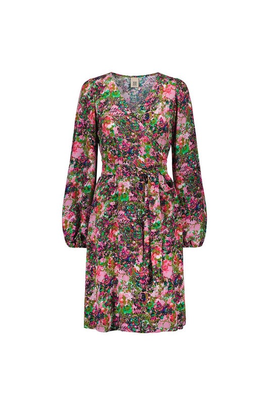 Kaiko Wrap Mini Dress, Blooming Forest Bright