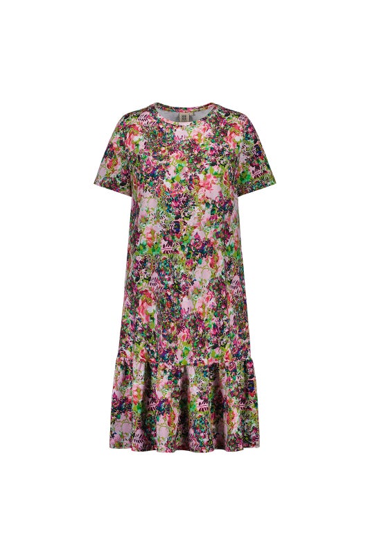 Kaiko  Ruffle T-shirt Dress, Blooming Forest Bright