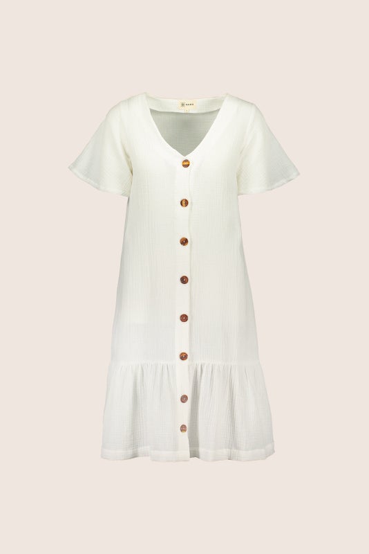 Kaiko  Women Frill Button Dress, White