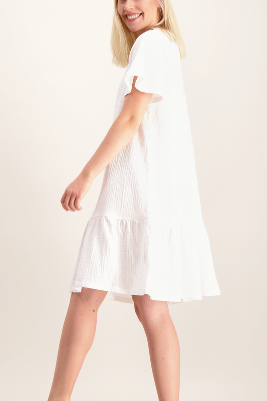 Kaiko  Women Frill Button Dress, White
