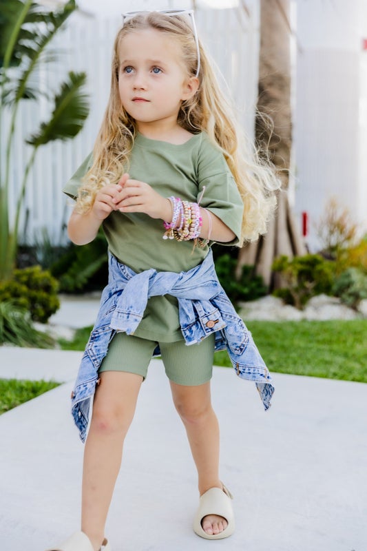 Beau Hudson Rib Bike Shorts Sage - Kids