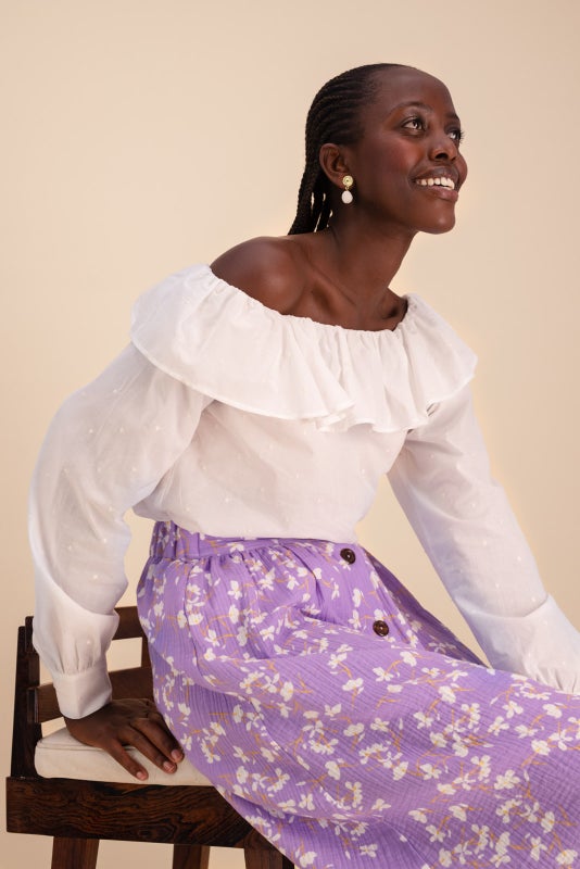 Kaiko  Women Button Skirt, Lavender Garden